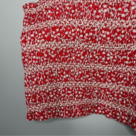 French Connection Smocked Hibiscus Multi Red Organic Cotton Tank Top Sz 6 NWT - Picture 6 of 16